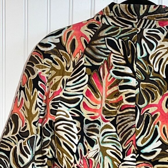RQT jacket woman’s size large lined cotton long sleeve tropical leaf button fron - Picture 8 of 11
